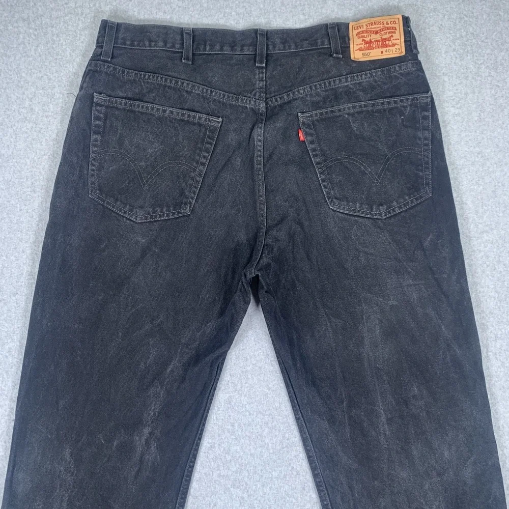 Vintage Levis 550 Relaxed Fit Jeans Mens 40x29 Black Tapered Leg Denim Whiskered